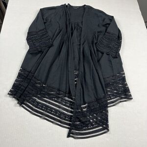 BCBGMaxAzria Womens Open Front Lace Hem Blouse Lightweight Black Medium Top